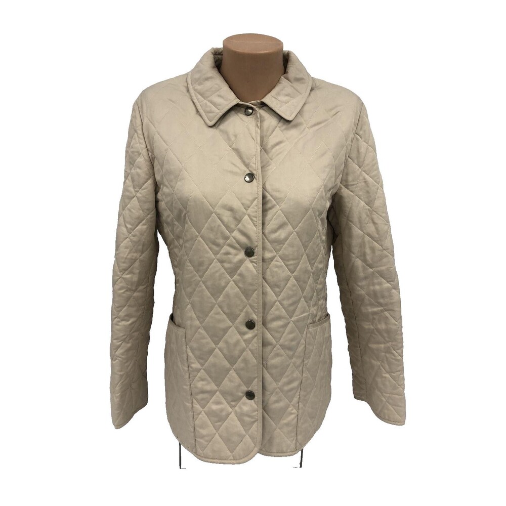 Burberry London Women Beige Quilted Jacket Mid-Length Size L Coat Nova Check
